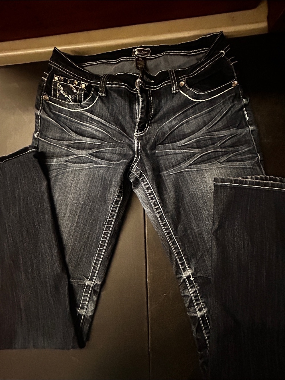 Dark Wash Embellished Women's Jeans - Distinctive Stitching